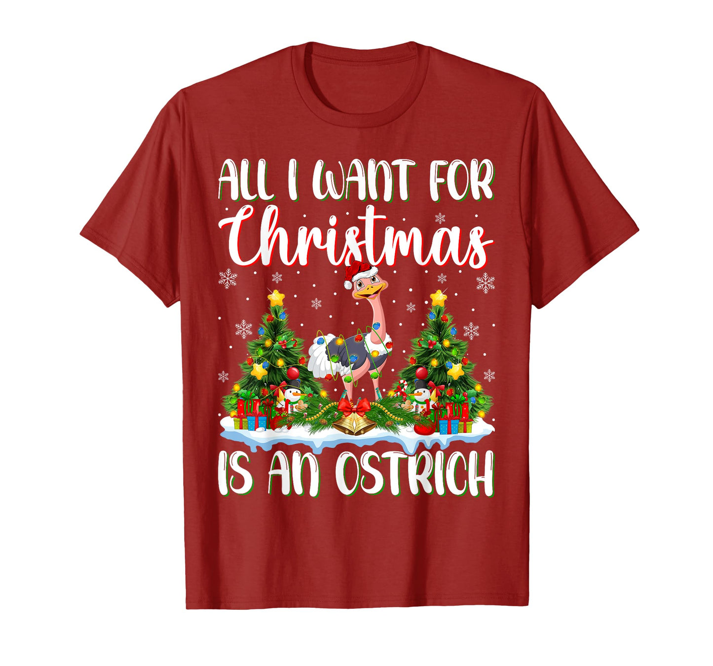 Xmas Lighting Santa All I Want For Christmas Is A Ostrich T-Shirt
