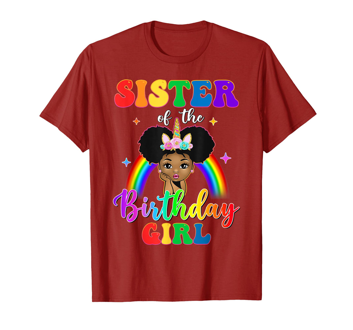Sister of The Birthday Girl Rainbow Afro Melanin Unicorn T-Shirt
