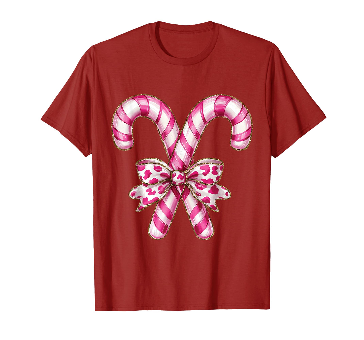 Christmas Candy Cane Coquette Bow Xmas Holiday Women Girls T-Shirt