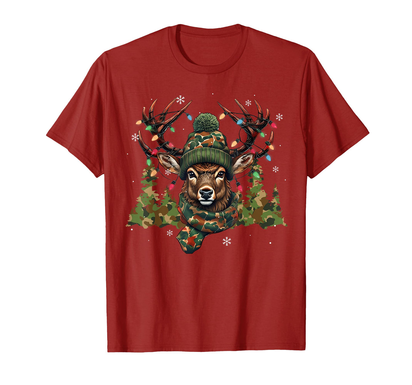 Christmas Holiday Camo Hunting Reindeer Deer Xmas Lights T-Shirt