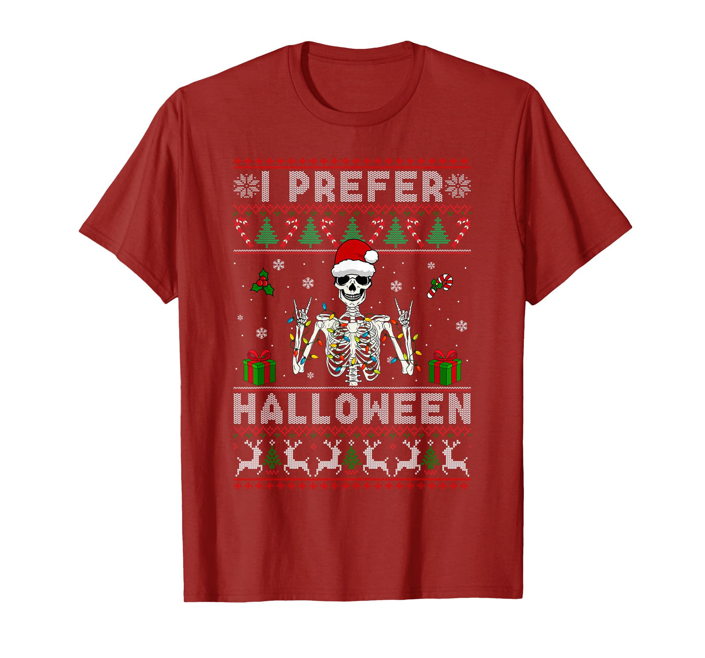 Xmas Holiday Skeleton I Prefer Halloween Christmas Funny T-Shirt