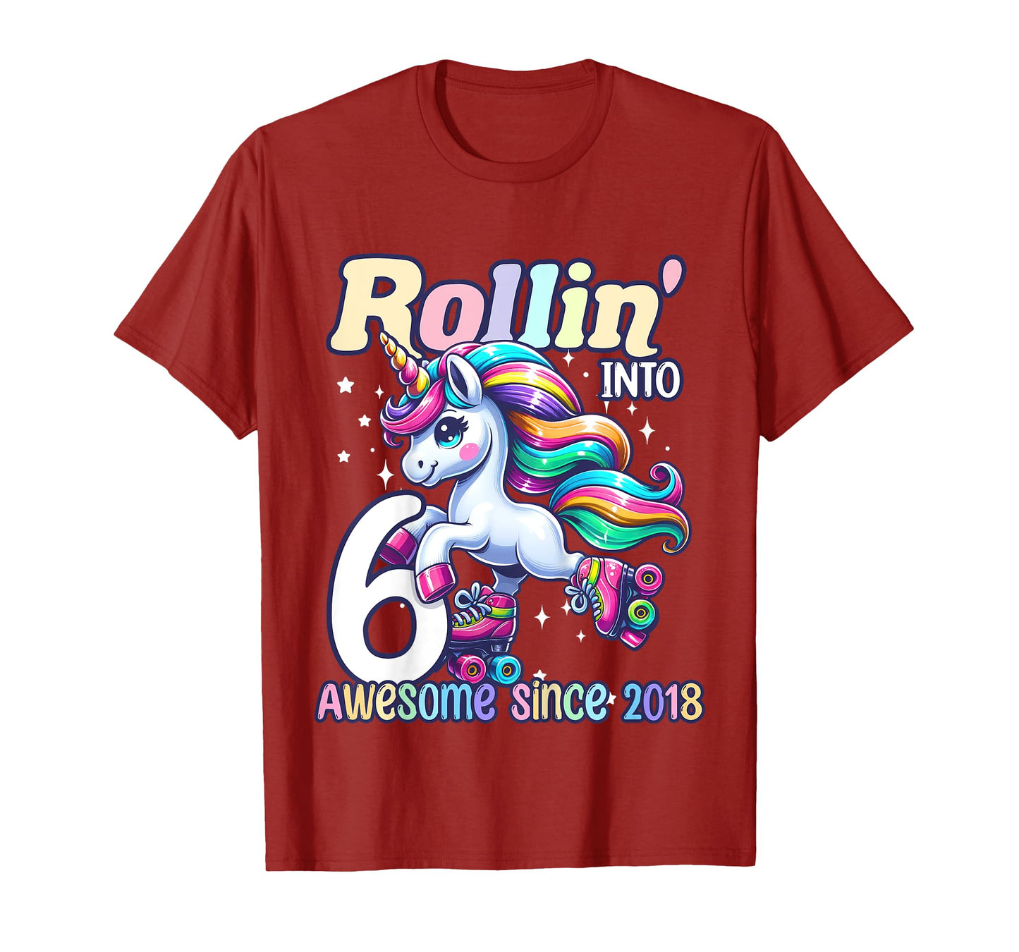 Unicorn 6th Birthday 6 Year Old Roller Skate Party Girls T-Shirt