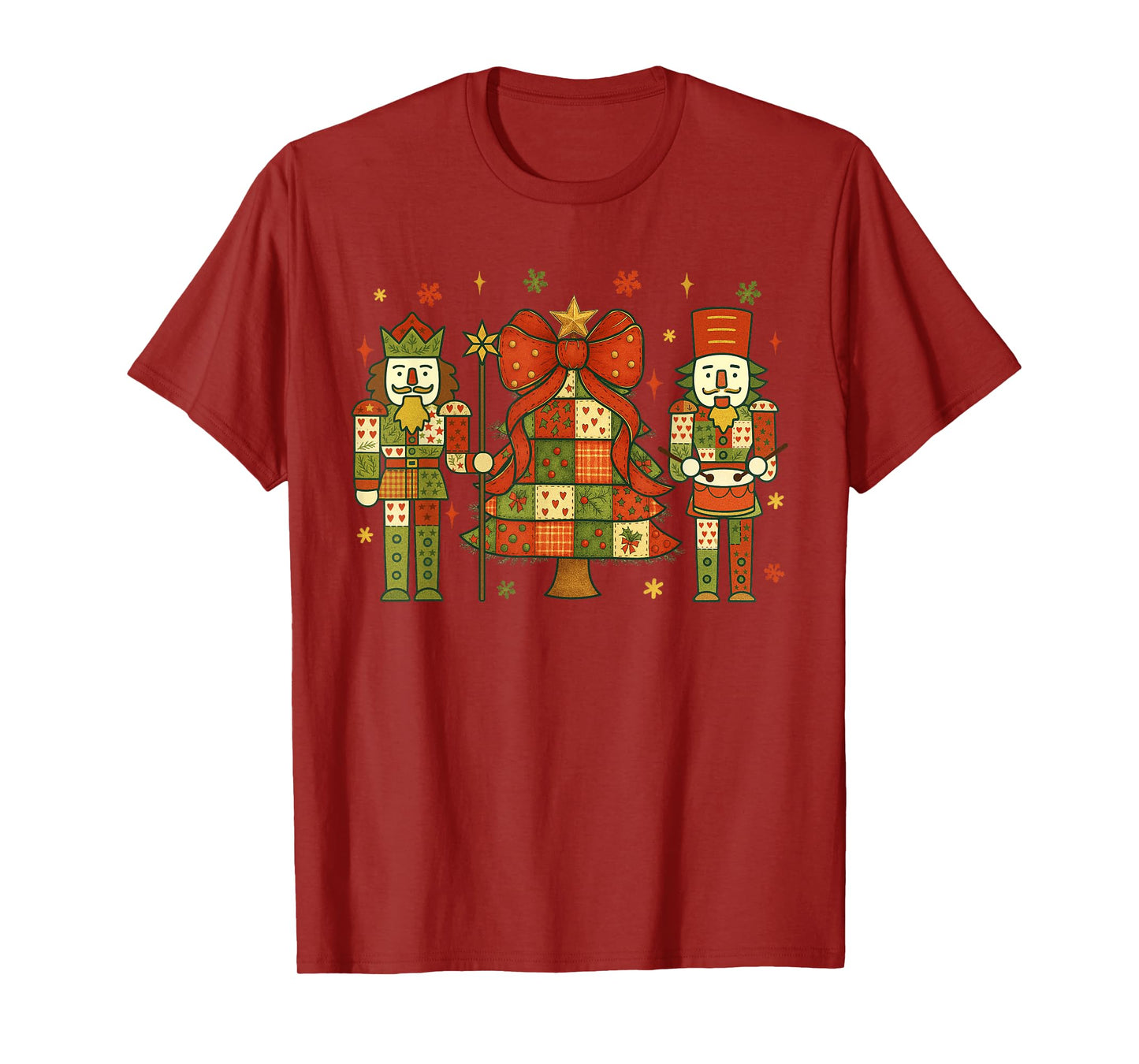 Patchwork Nutcracker Christmas Tree Pink Nutcracker Women T-Shirt