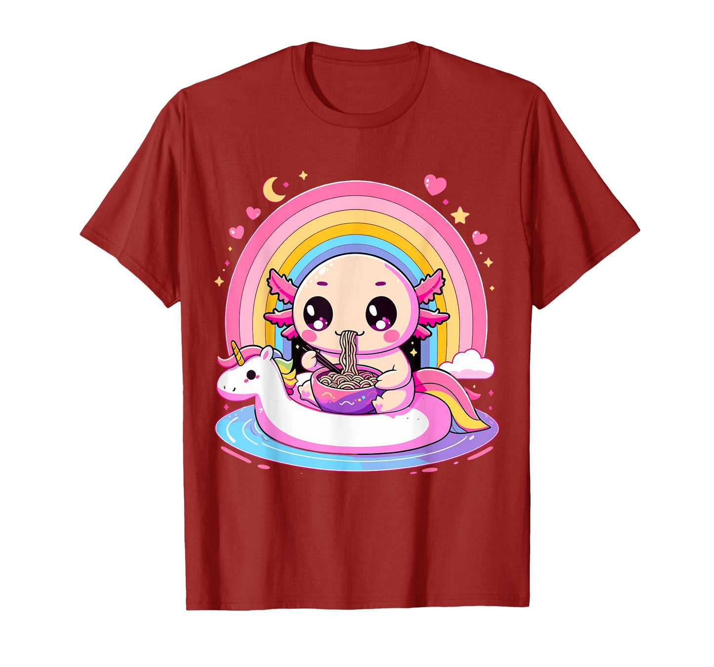 Axolotl eating Ramen with Unicorn T-Shirt