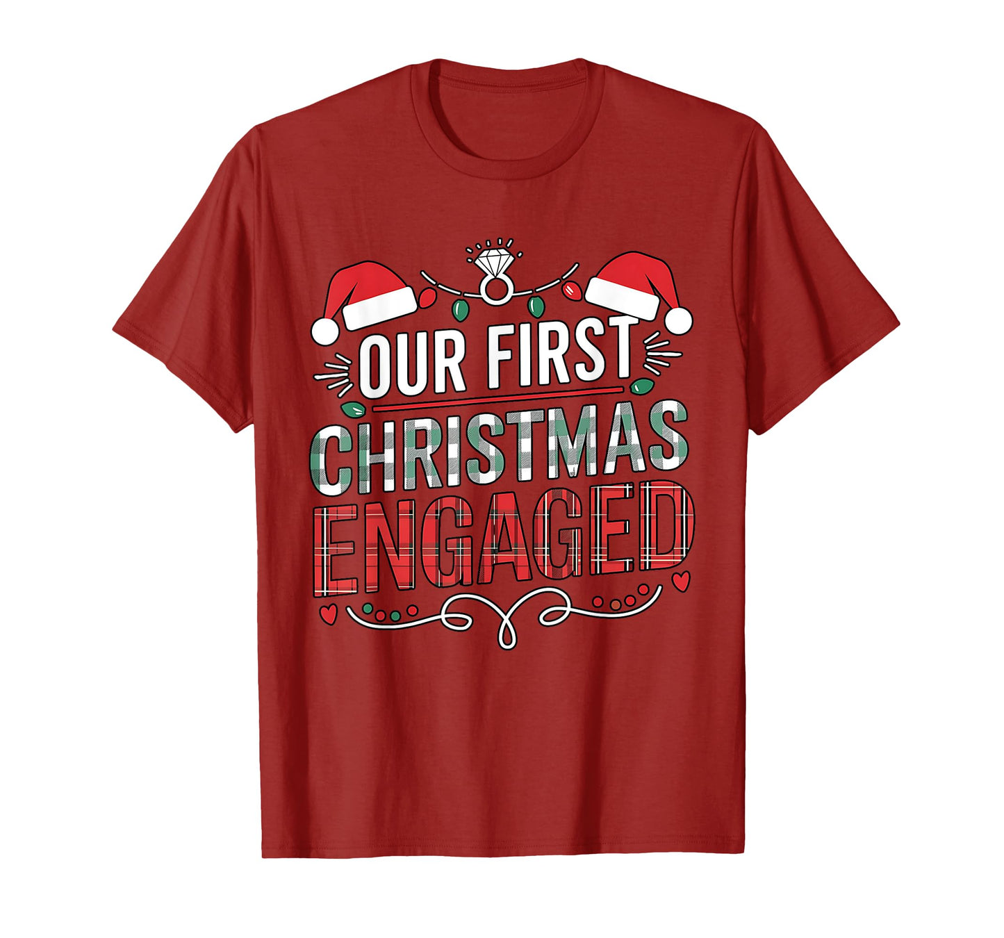 Our First Christmas Engaged 2024 Couples Pajamas Christmas T-Shirt