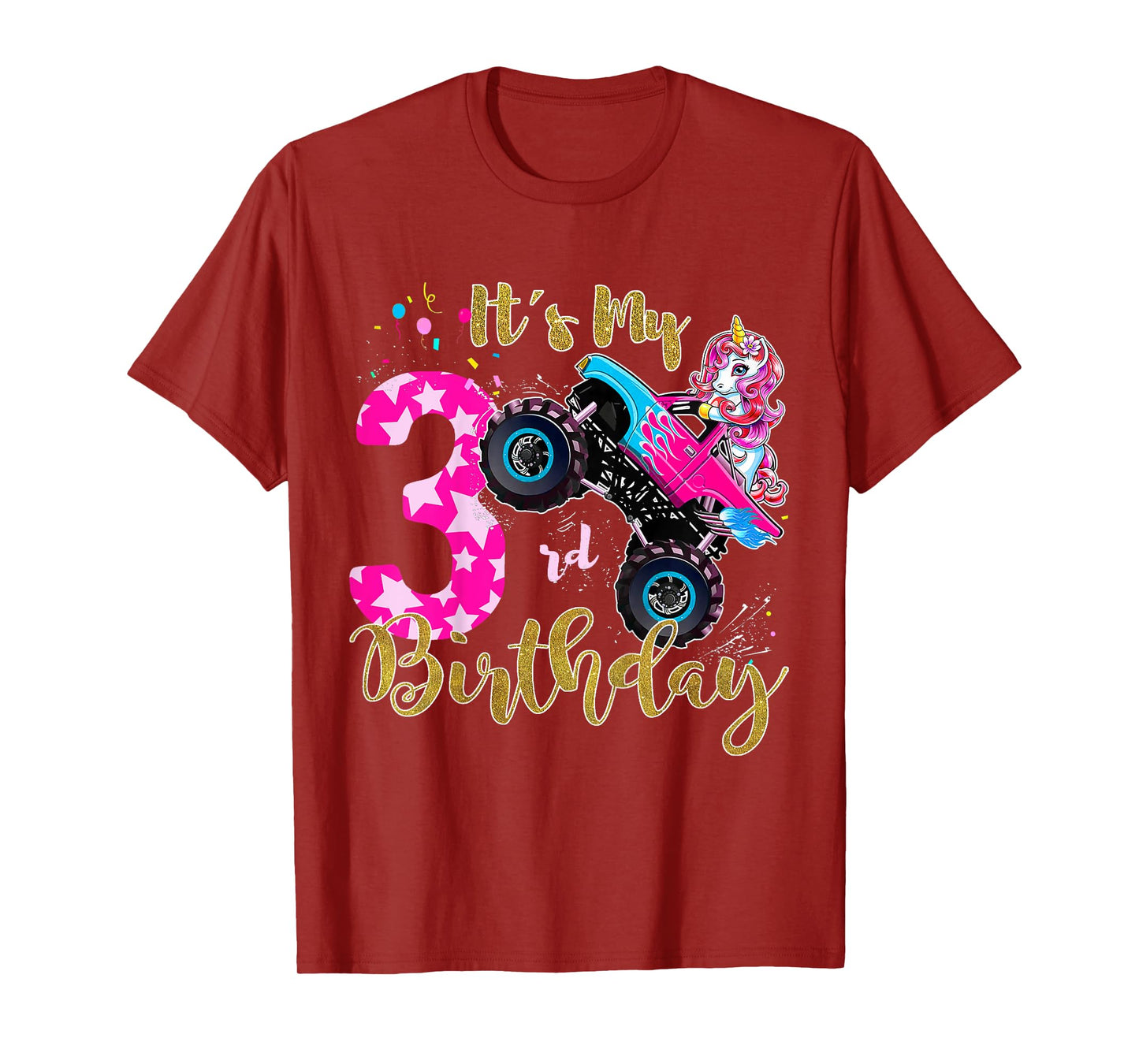 Kids Monster Truck Unicorn T Shirt Girls 3rd Birthday Daughter T-Shirt