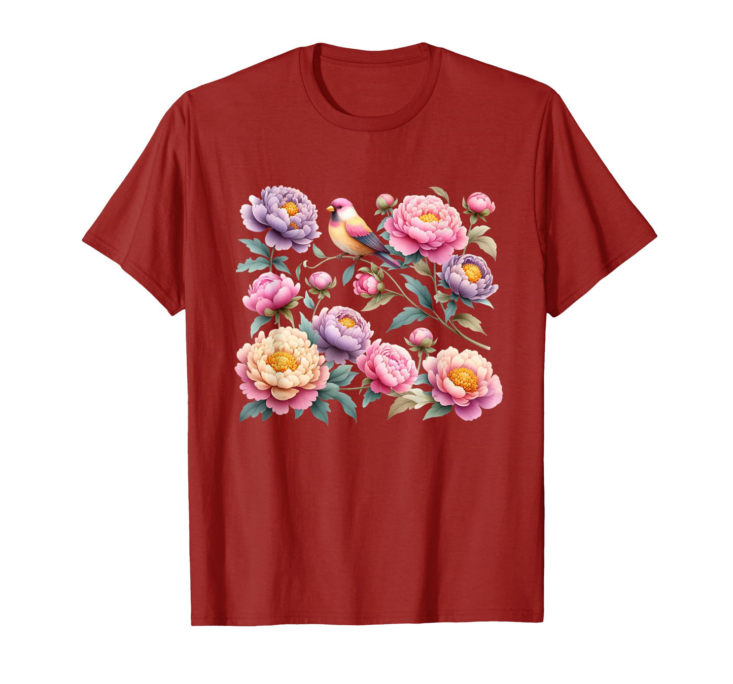 Beautiful Peonies Flowers Blossom Bird Nature Lover Gardener T-Shirt