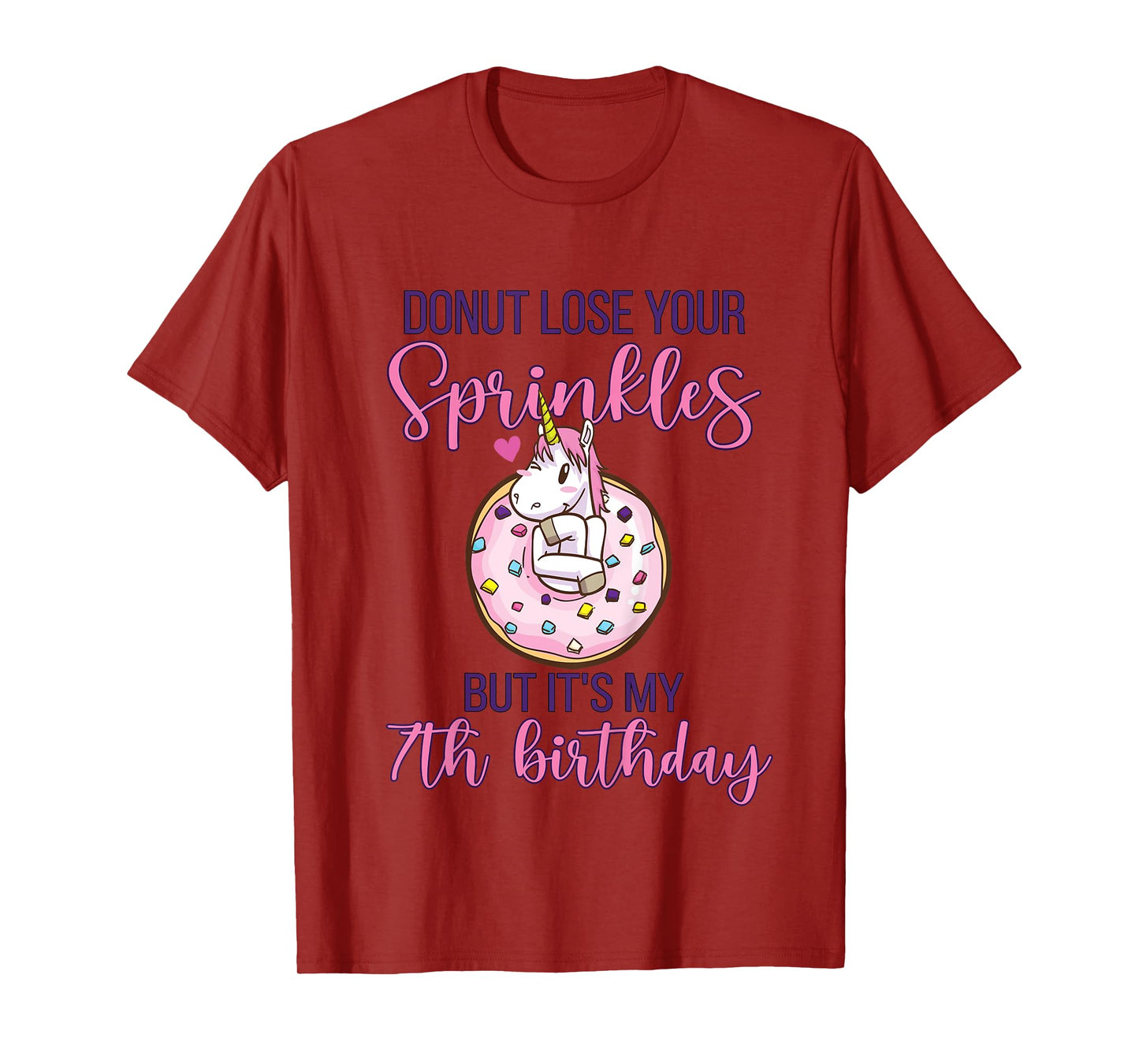 7th Donut Birthday Party Unicorn Seven Year Old Sweet Girl T-Shirt