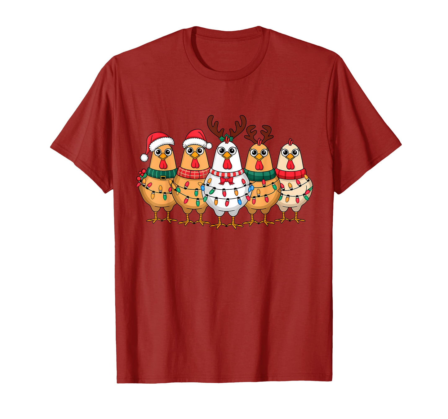 Funny Chicken Christmas Lights Farm Animal Cute Xmas Holiday T-Shirt