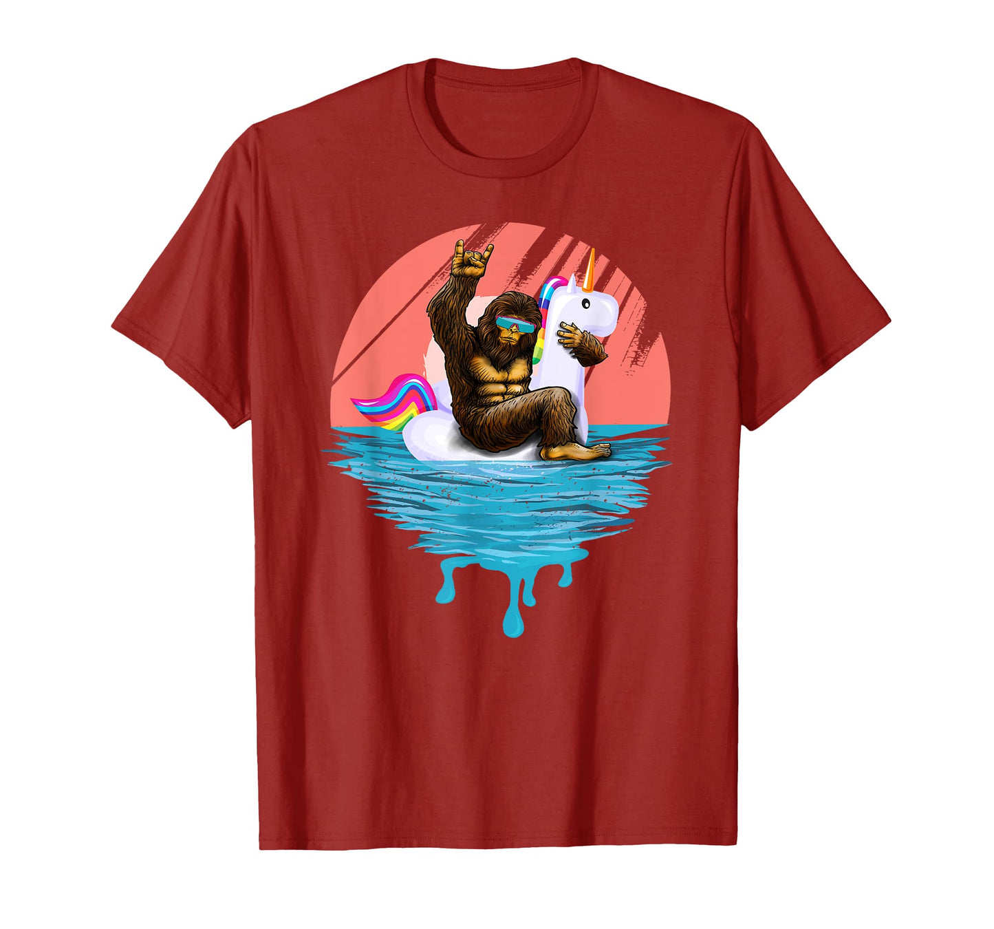 Sasquatch Riding Unicorn Floaty Pool Party Outfit Bigfoot T-Shirt