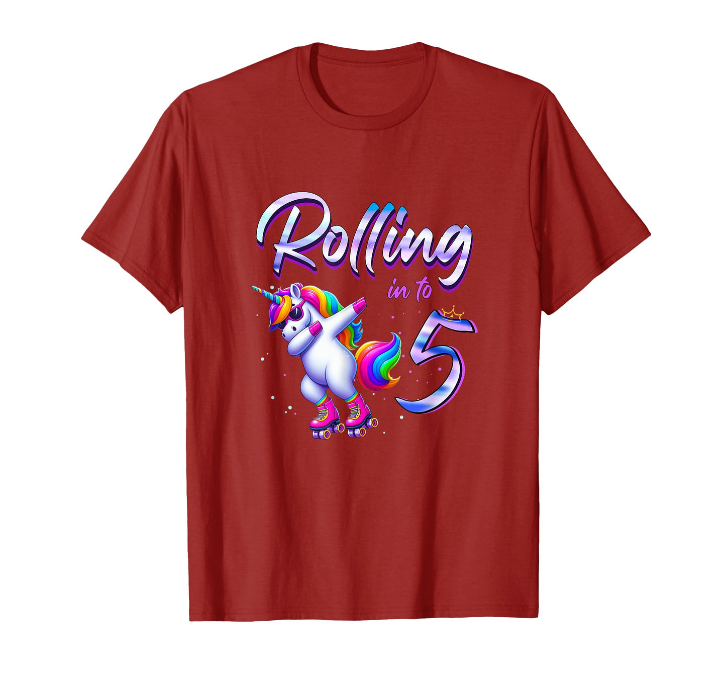 Rolling into 5 Roller Skating Unicorn 5th Birthday Party T-Shirt