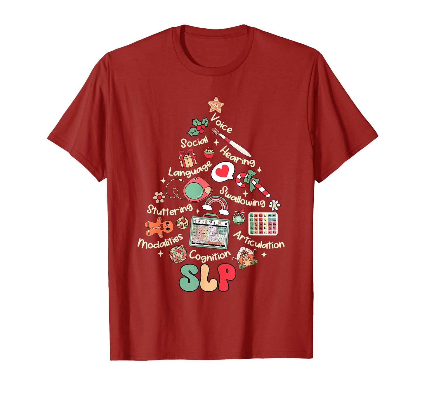 SLP Speech Language Pathologist Nurse Christmas Xmas Tree T-Shirt