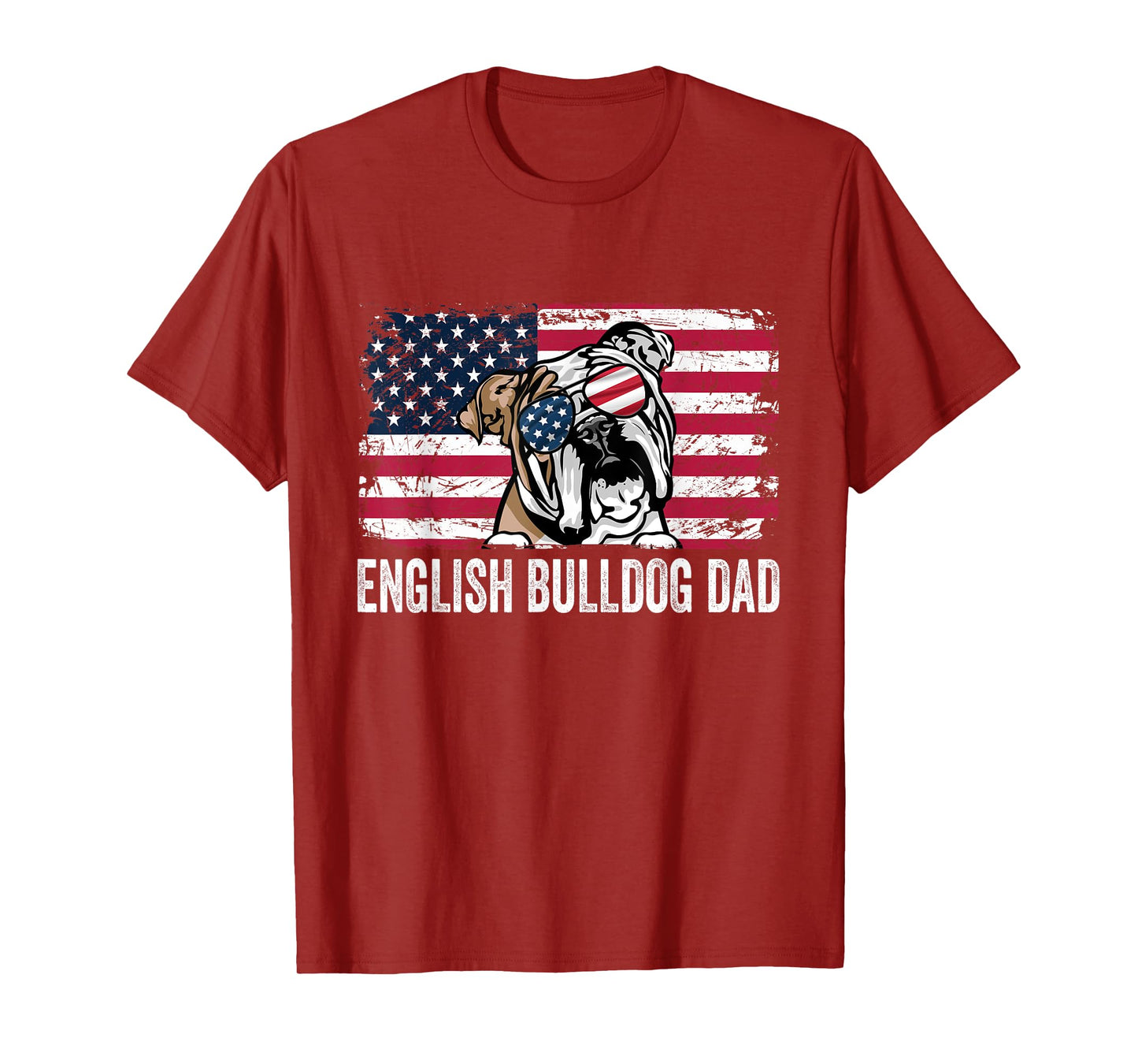 Distressed USA Flag English Bulldog Dad Fathers Day T-Shirt