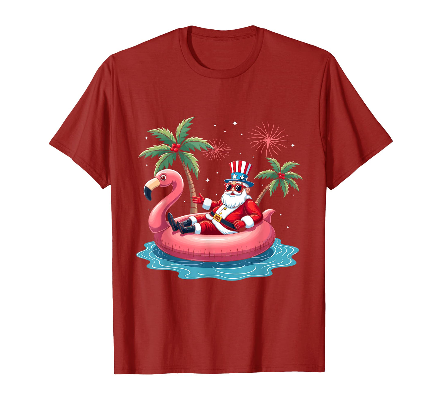 Santa Flamingo Pool Float Summer Christmas 4th of July Xmas T-Shirt