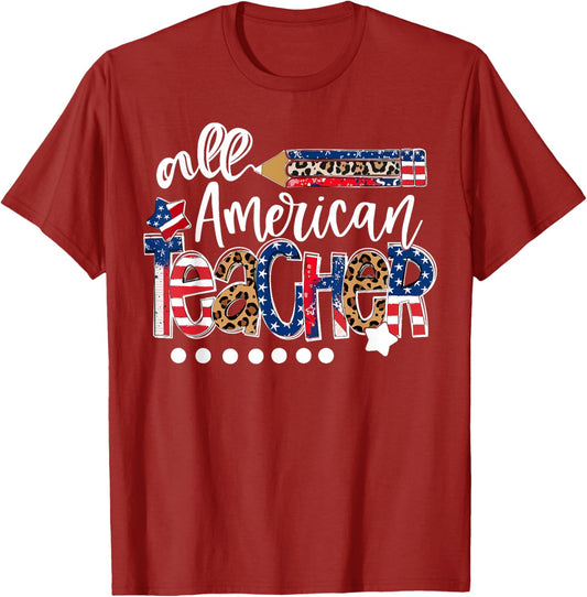 All American Teacher Back To School USA Flag Patriotic Women T-Shirt