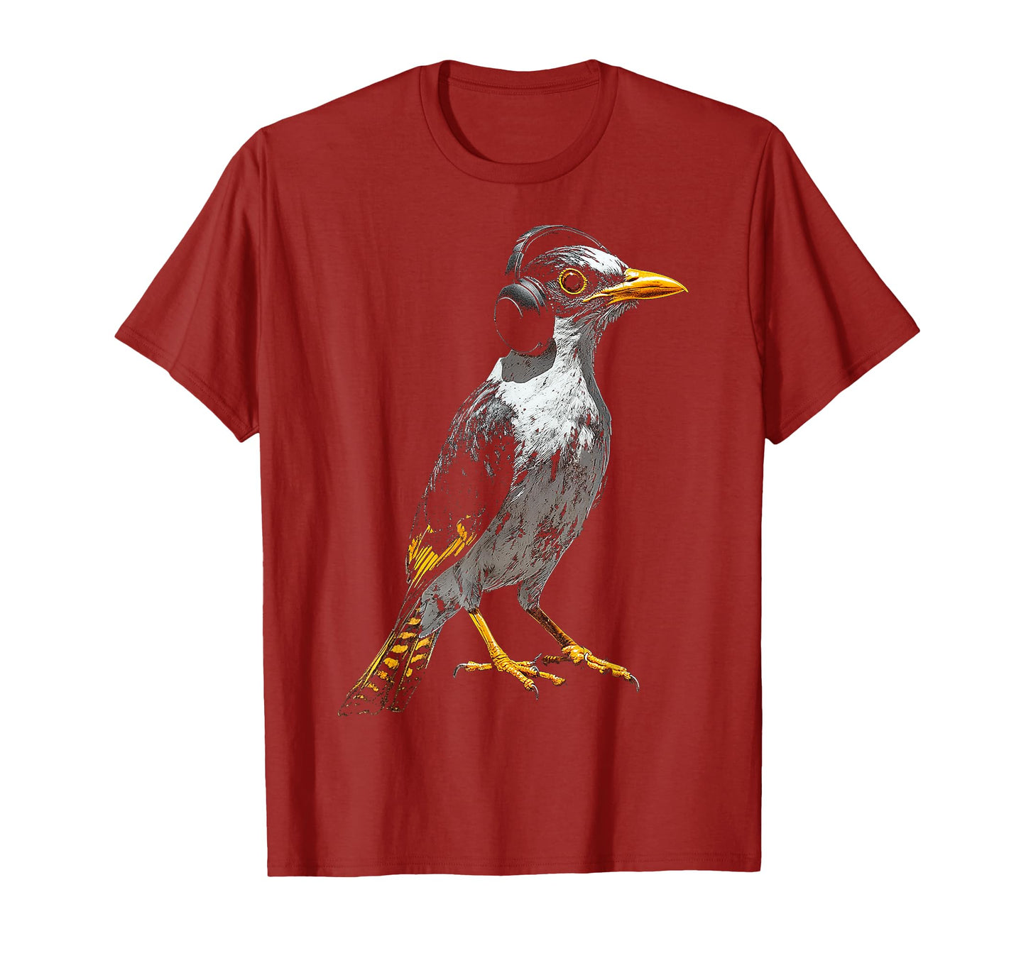 Myna Bird Motif Animal Illustration Music Headphone Myna T-Shirt