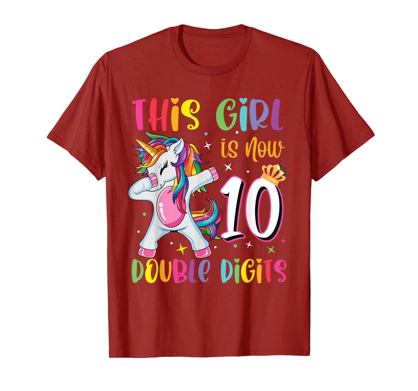 This Girl Is Now 10 Double Digits 10th Birthday Unicorn T-Shirt