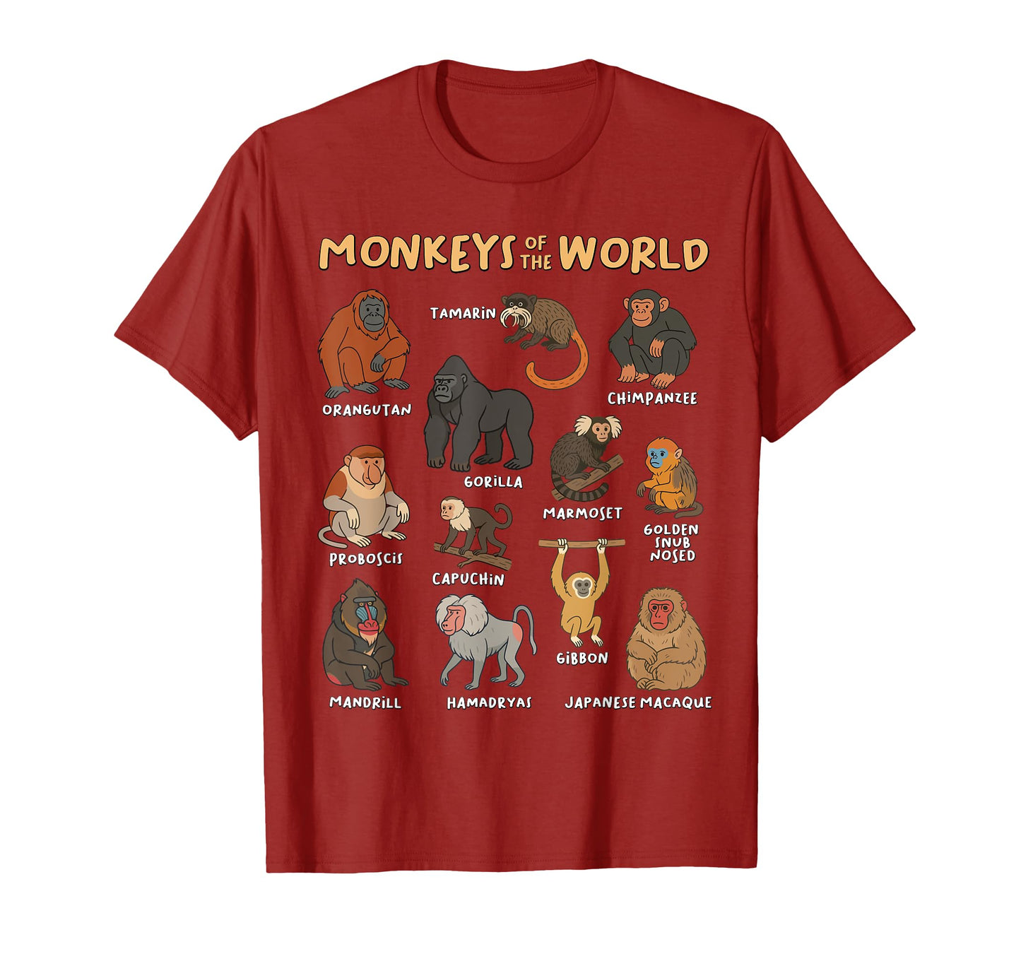 Monkeys of the World Educational Animal Ape Collection Types T-Shirt