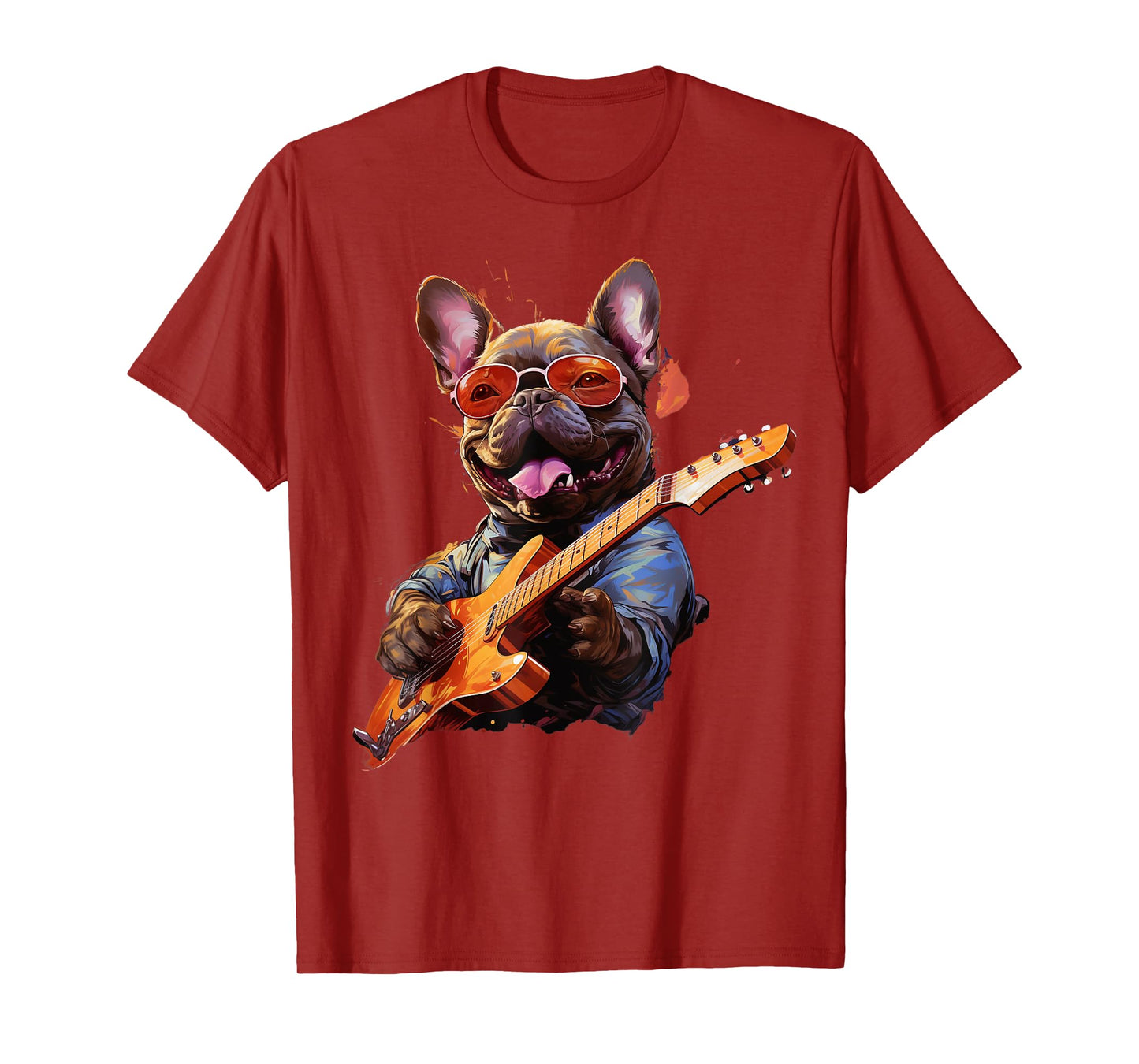 Funny Rock French Bulldog Playing Guitar T-Shirt for Men Women Girls Kids