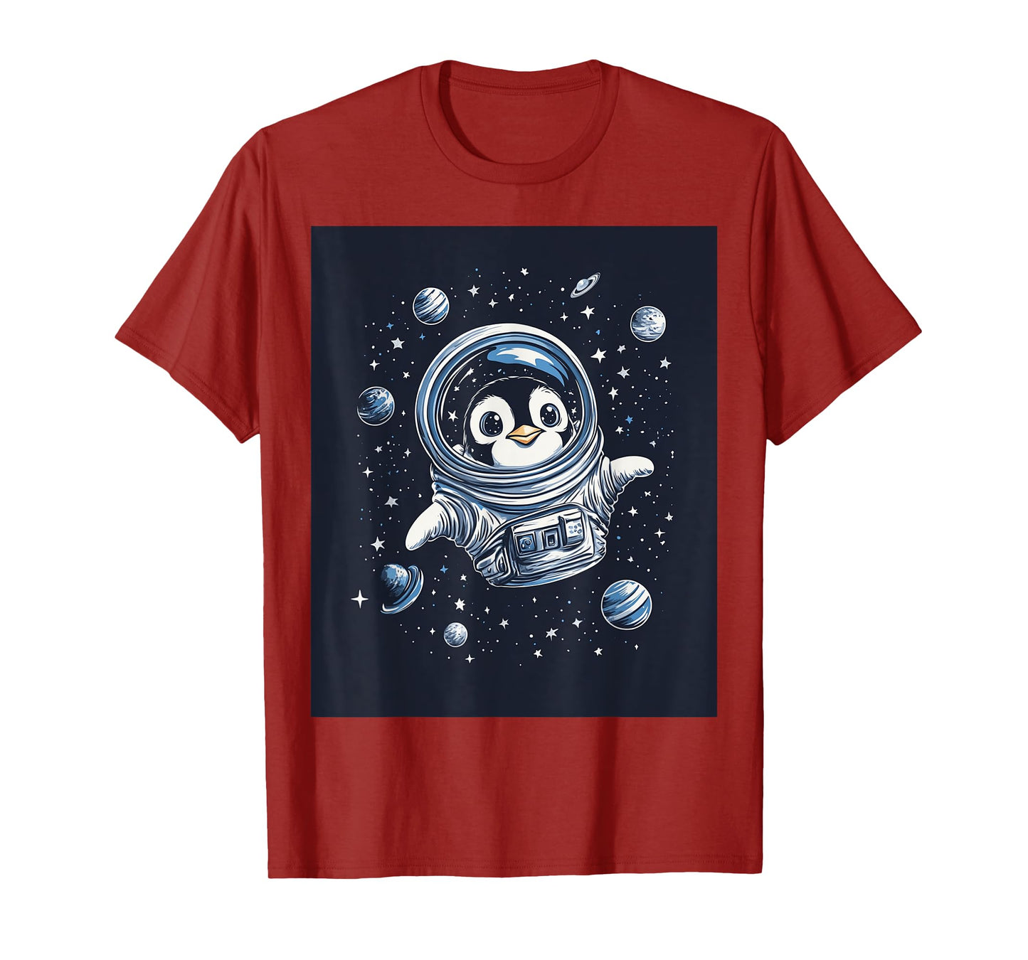 Cute Penguin in Space Floating Among Stars Apparel T-Shirt