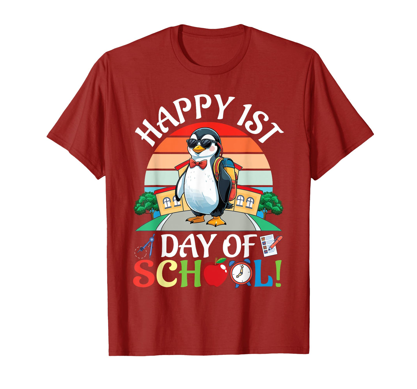 Penguin With School Backpack Books Happy First Day Of School T-Shirt