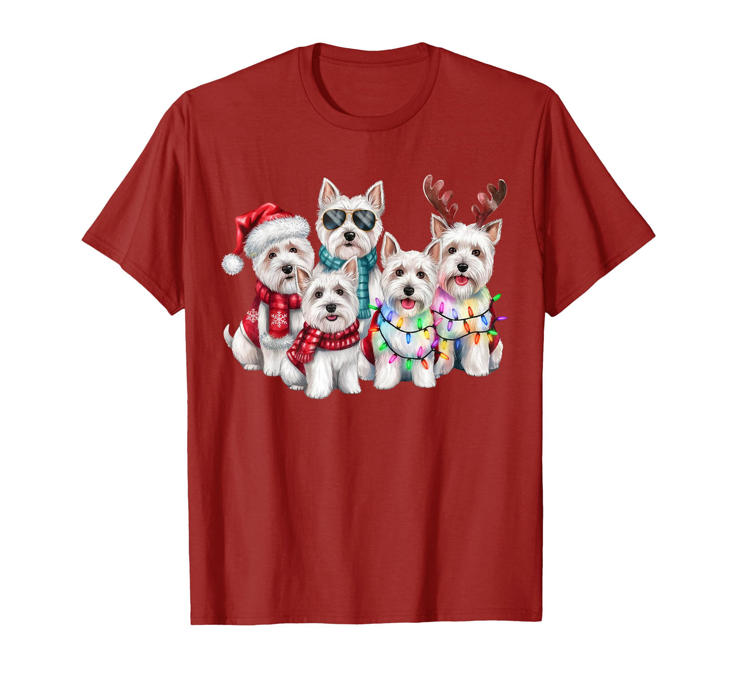 Westie Reindeer Christmas Lights Dog Lover Xmas Pajama Men Women T-Shirt
