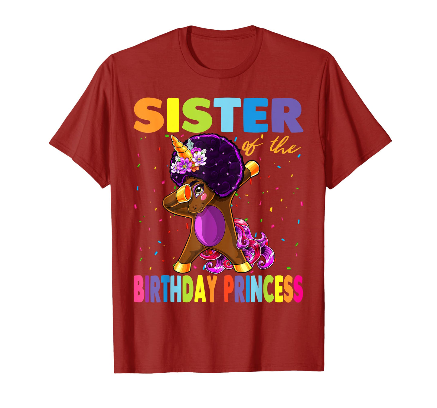 Dabbing Unicorn Afro Sister of the Birthday Princess T-Shirt