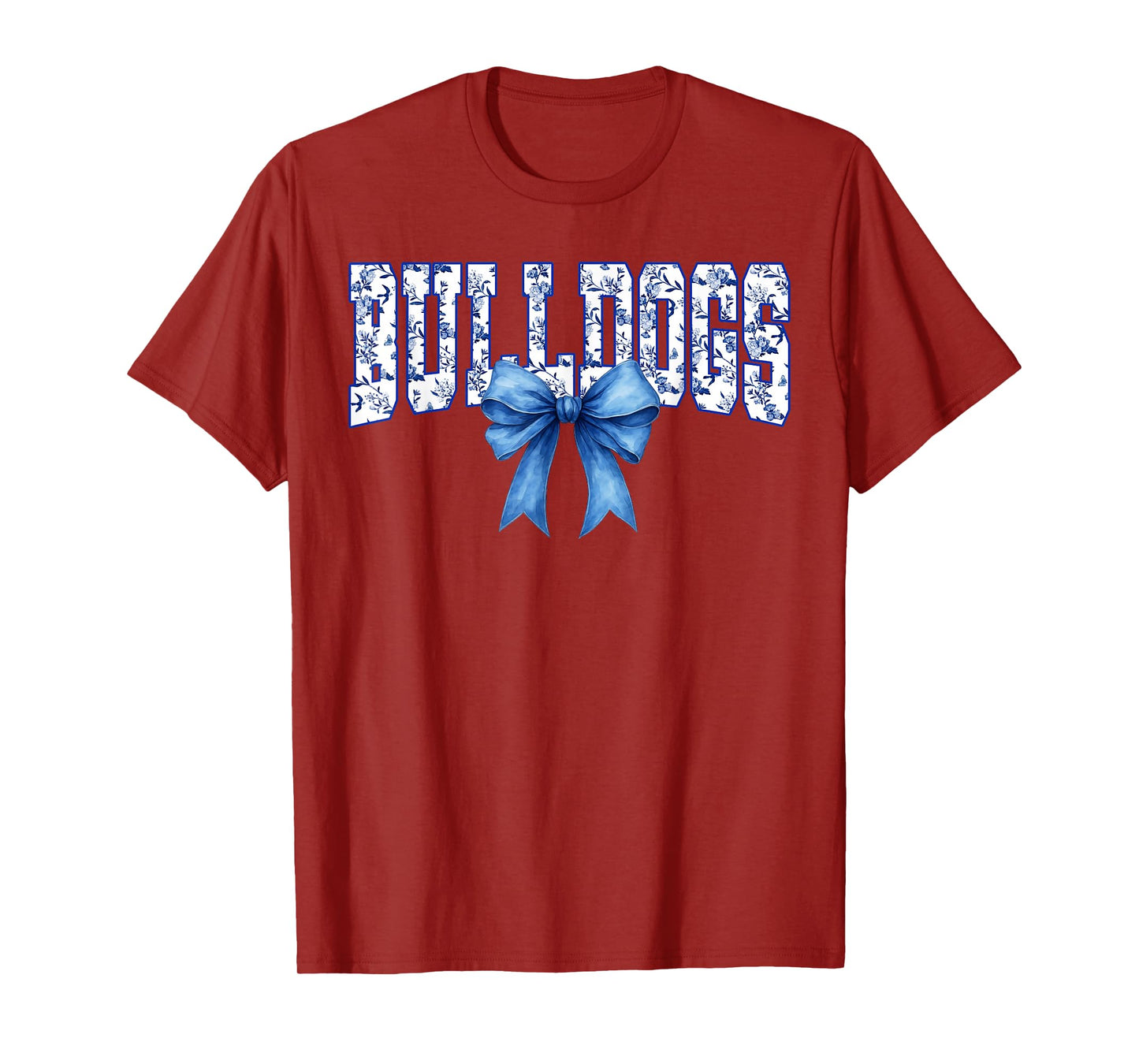 Bulldogs Floral Toile Royal Blue Watercolor Coquette Bow T-Shirt