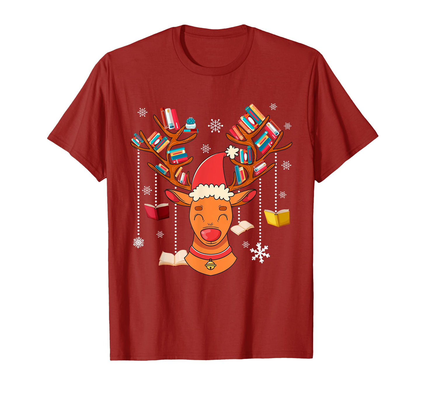 Christmas Librarian Reindeer Xmas Book Teachers Love Reading T-Shirt