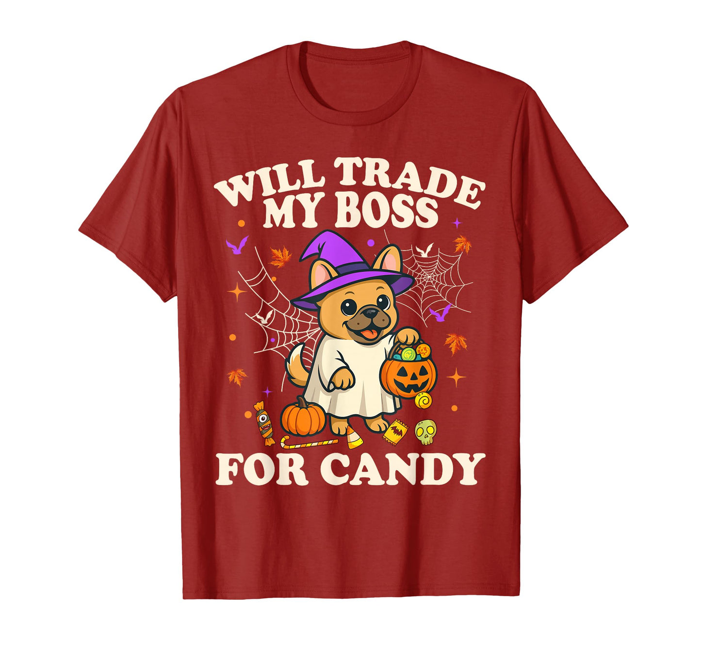 Funny Halloween French Bulldog Dog Candy Trick or Treat T-Shirt