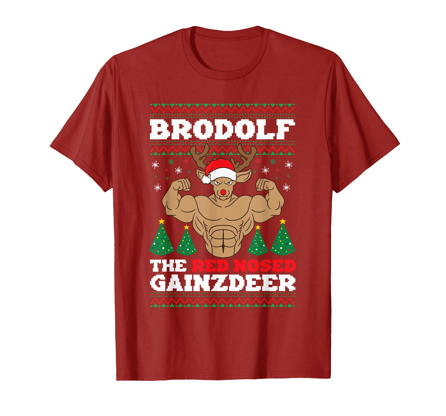 Brodolf Funny Christmas Buff Reindeer Gym Bodybuilding Xmas T-Shirt