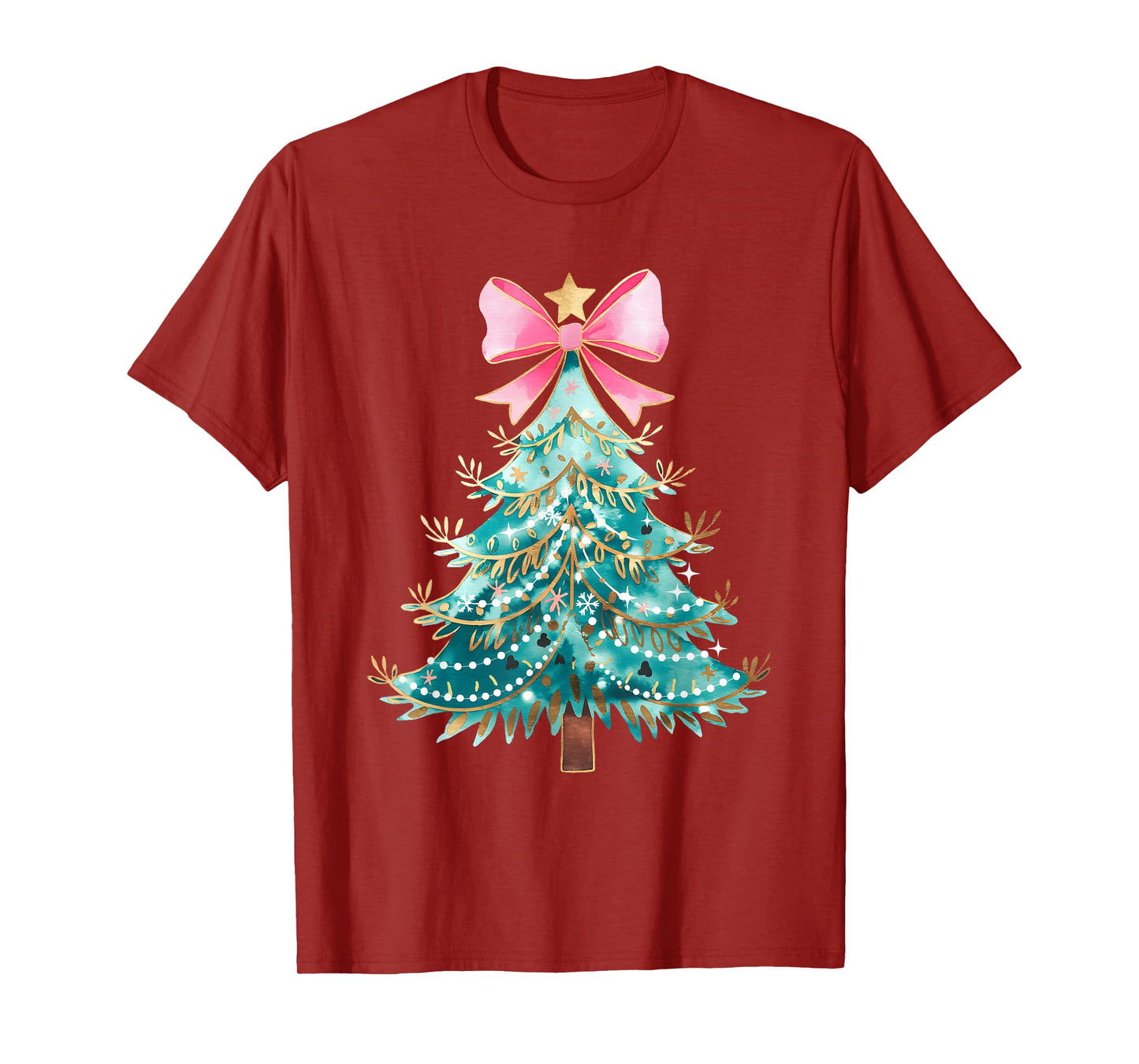 Christmas Tree Bow Pink Christmas Coquette Bow Xmas Holiday T-Shirt