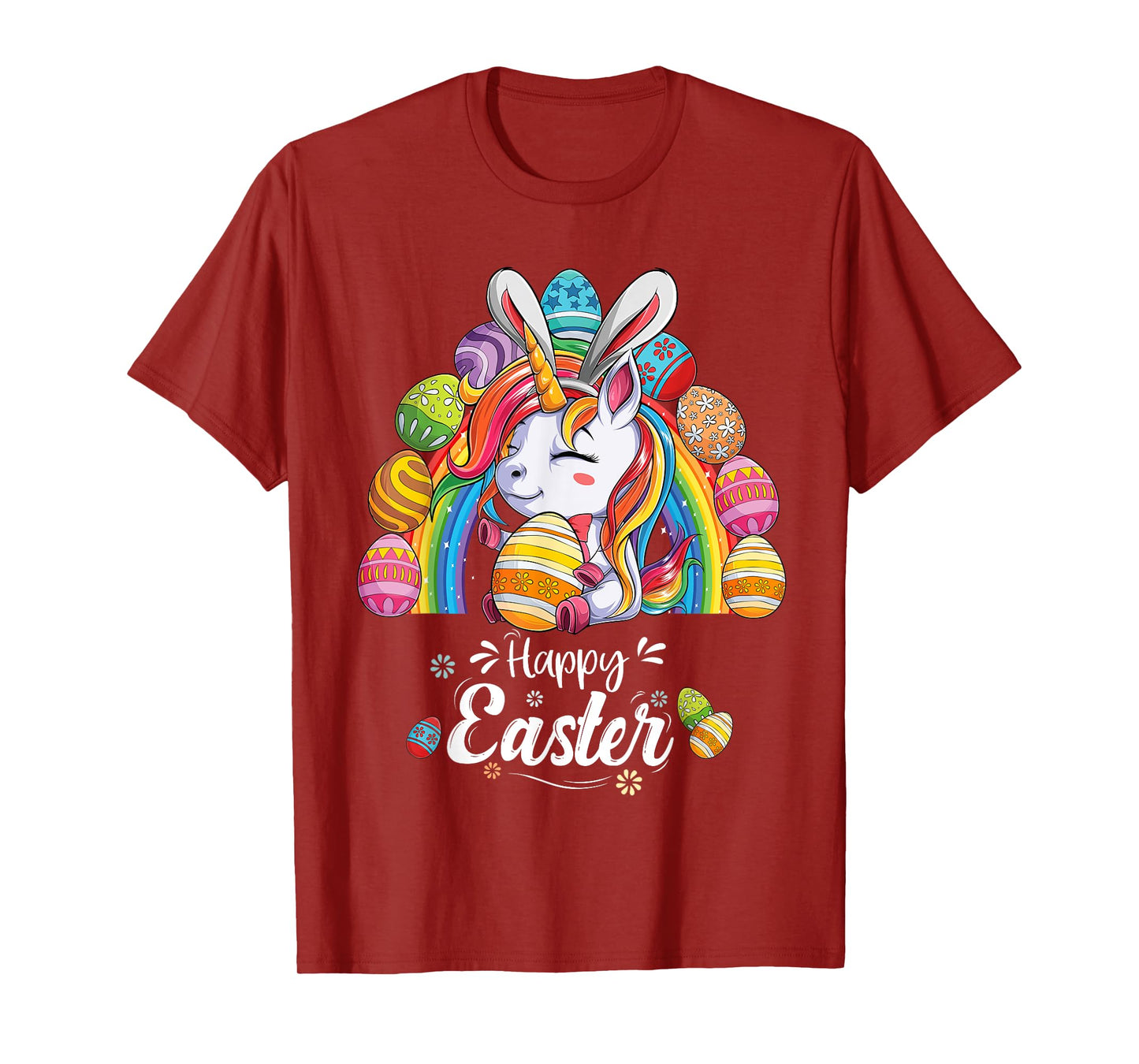 Unicorn Happy Easter Day bunny Rainbow egg Girls Kids T-Shirt