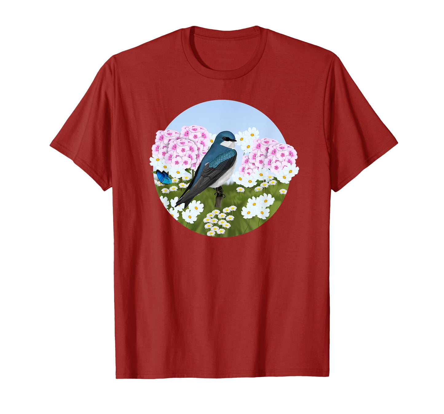 Tree Swallow Summer Flowers Birder Bird Watching Biologist T-Shirt for Men Women Kids