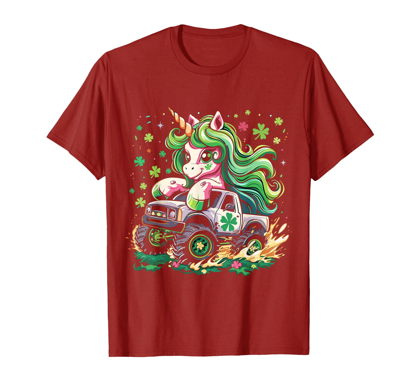Funny Unicorn Riding Monster Truck Irish St Patricks Day T-Shirt