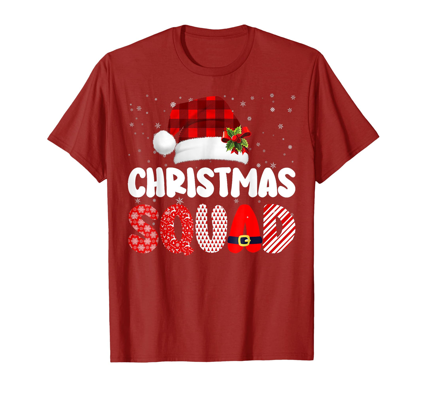 Christmas Squad Family Group Matching Red Plaid Santa T-Shirt