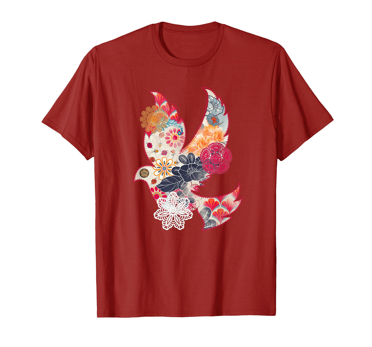 Beautiful Dove Bird Flying Floral Flower Pattern Artwork T-Shirt