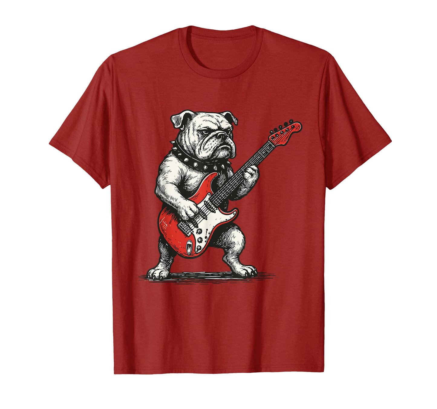 Rockin' Bulldog Electric Guitar Vintage Rock Dog Music Funny T-Shirt