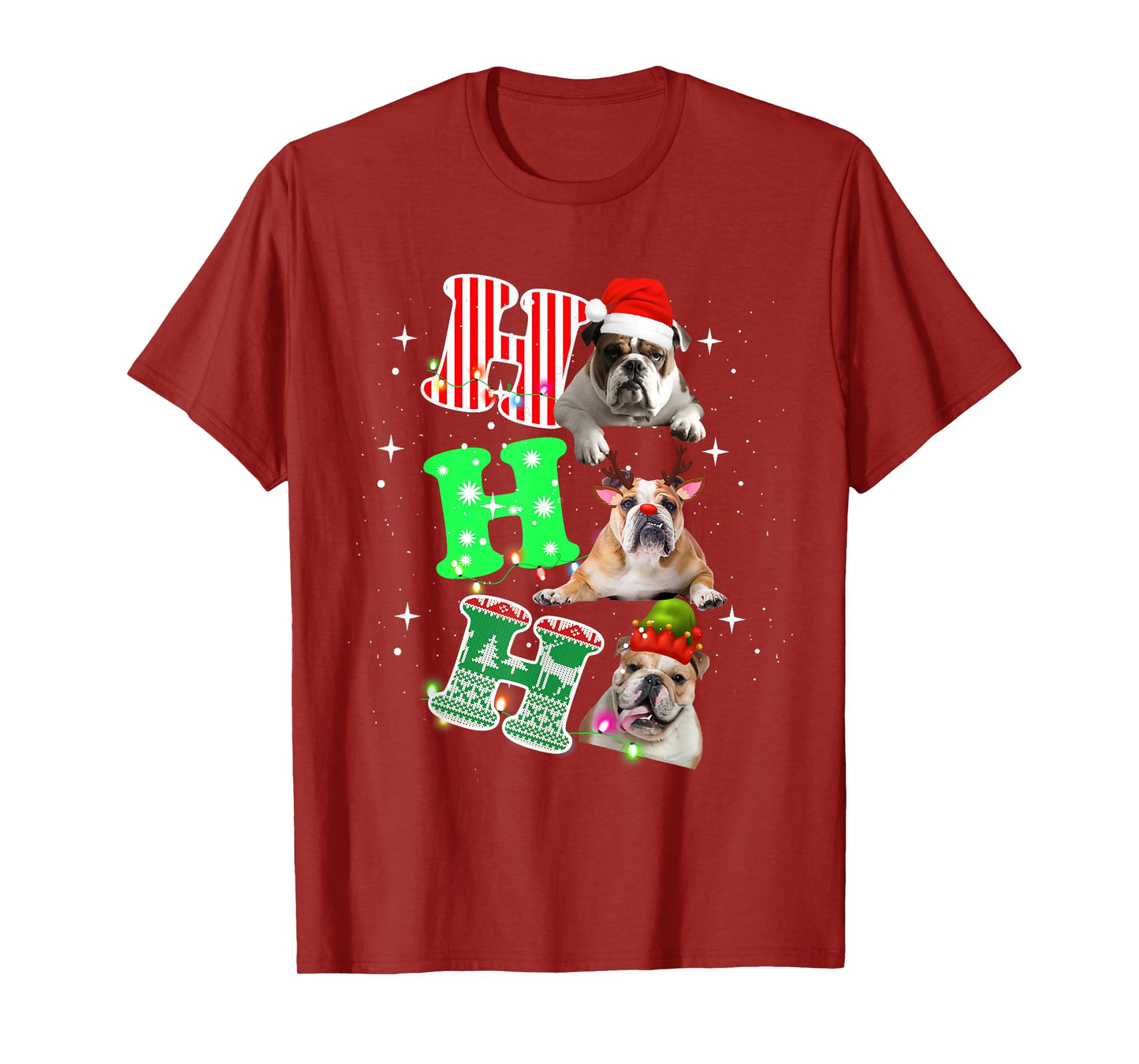 Ho Ho Ho English Bulldog Santa reindeer Christmas Men Women Kids T-Shirt