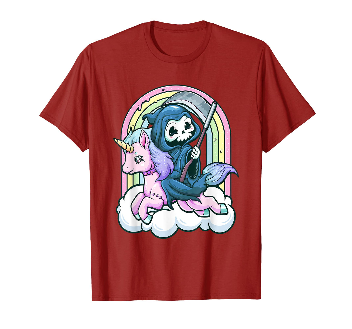 Kawaii Pastel Goth Cute Creepy Unicorn Grim Reaper T-Shirt