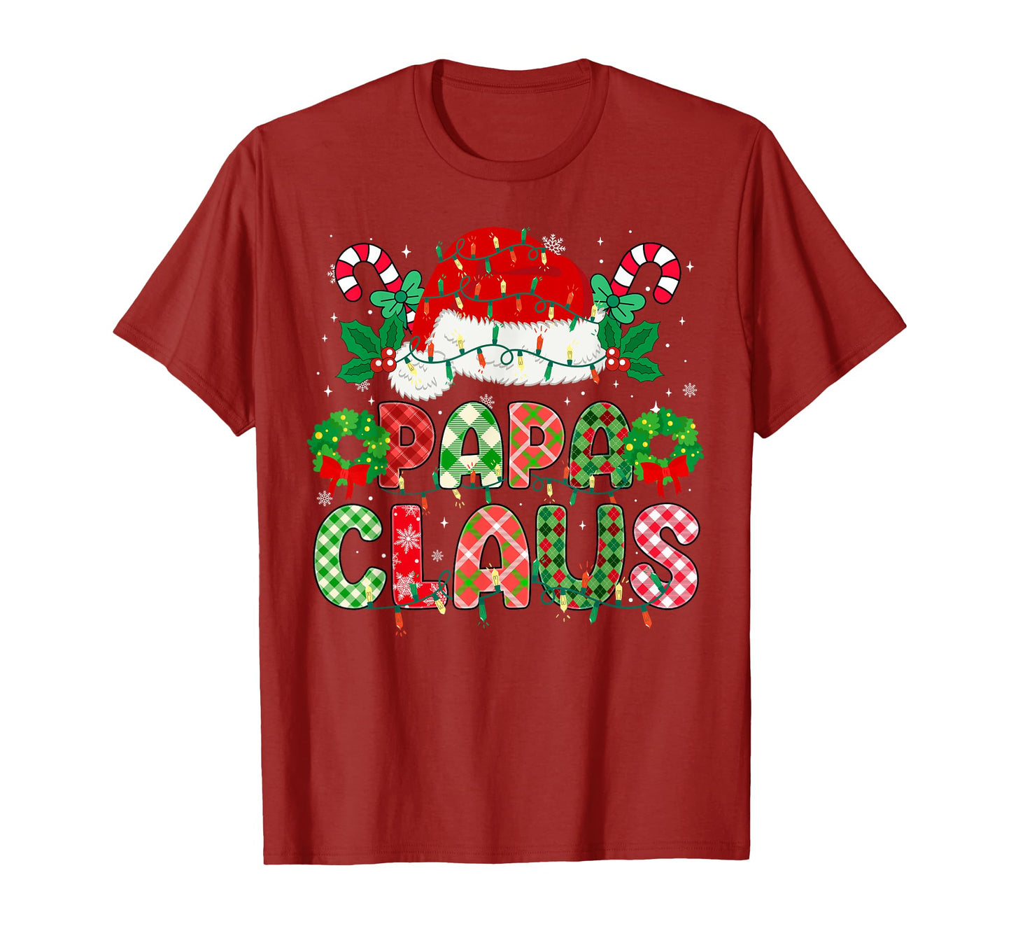 Papa Claus Christmas Lights Pajama Family Matching Grandpa T-Shirt