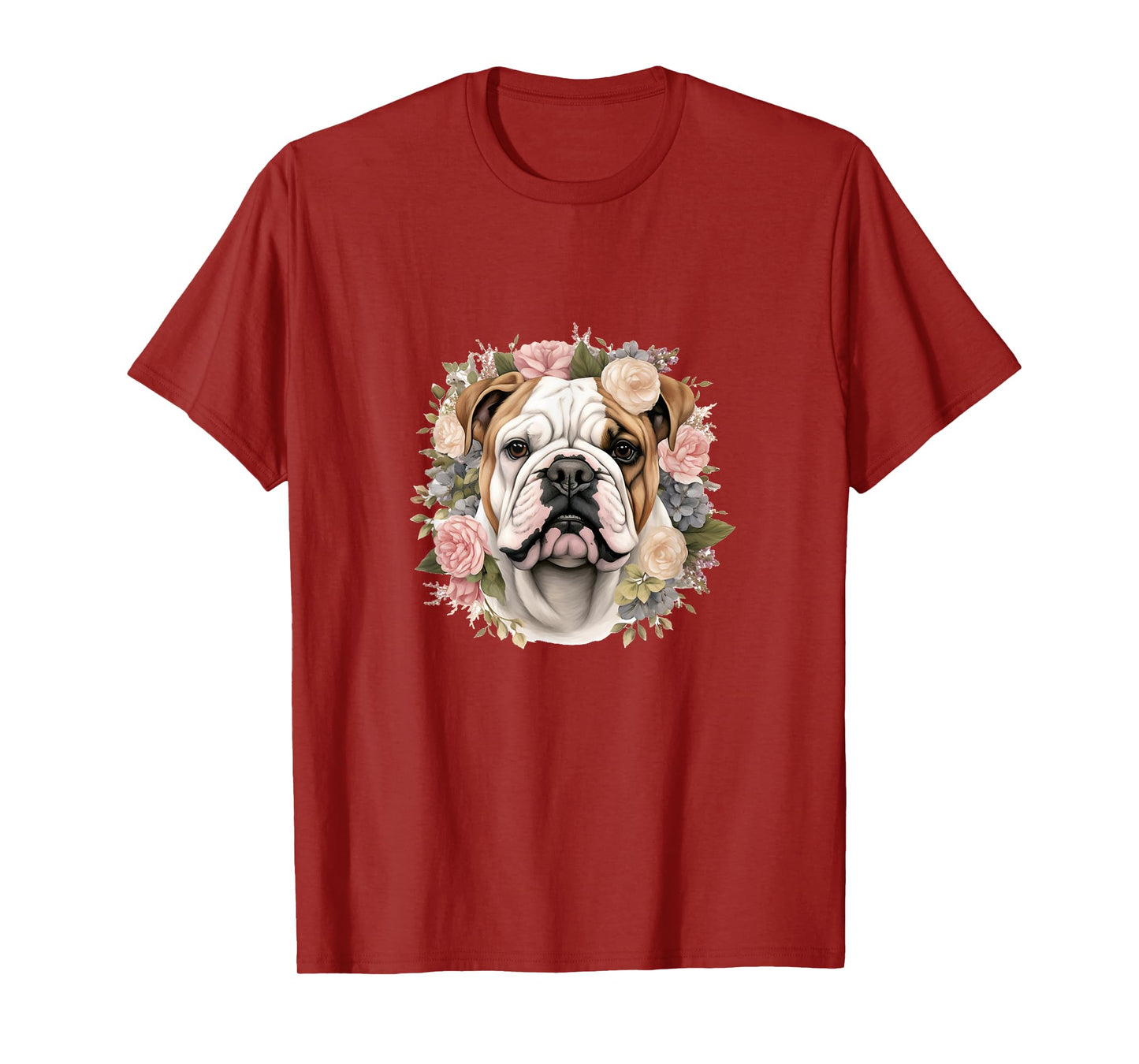 Floral English Bulldog Pastel Flower Border T-Shirt
