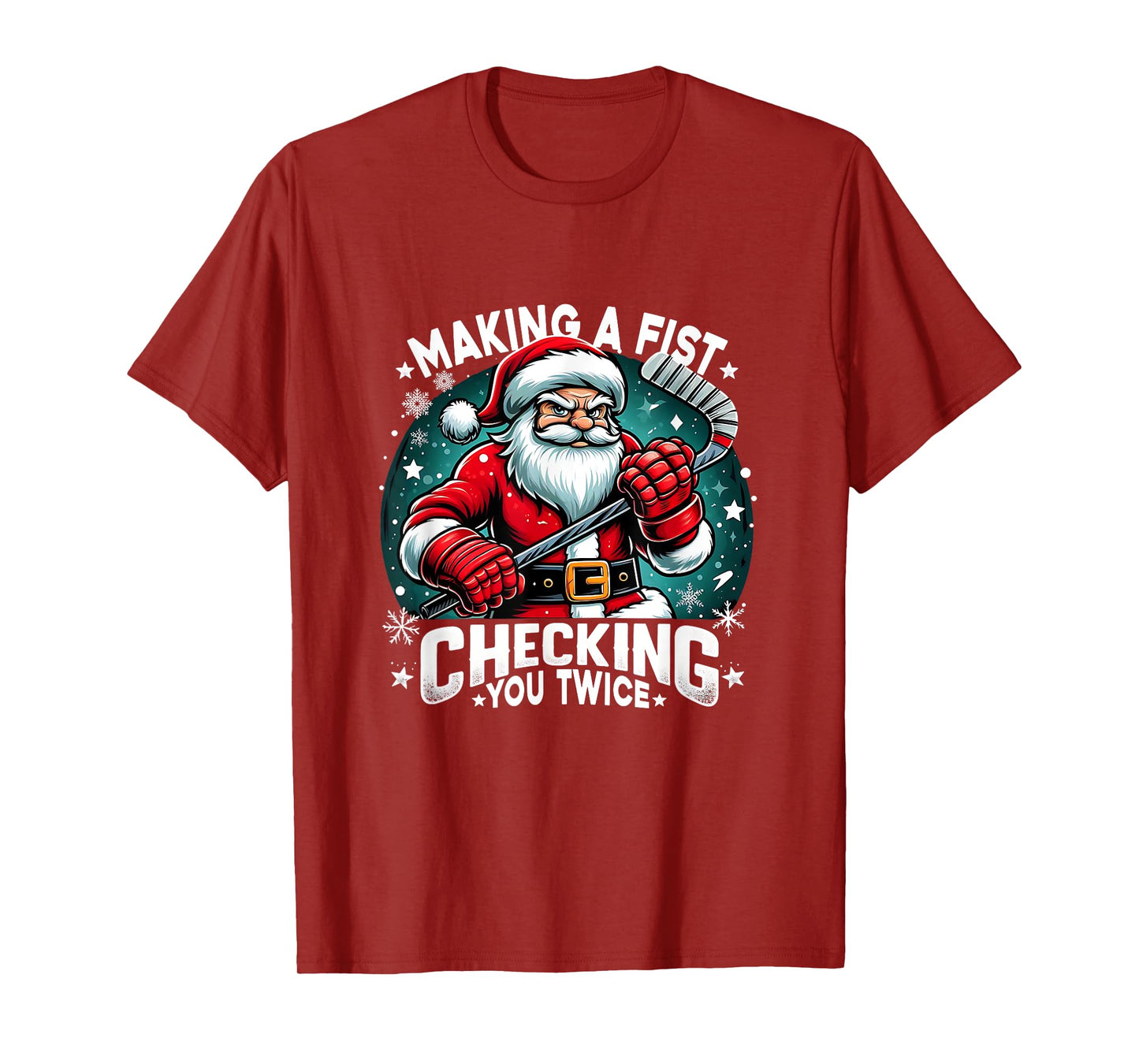 Making A Fist Checking Your Twice Santa Xmas Hockey Players T-Shirt