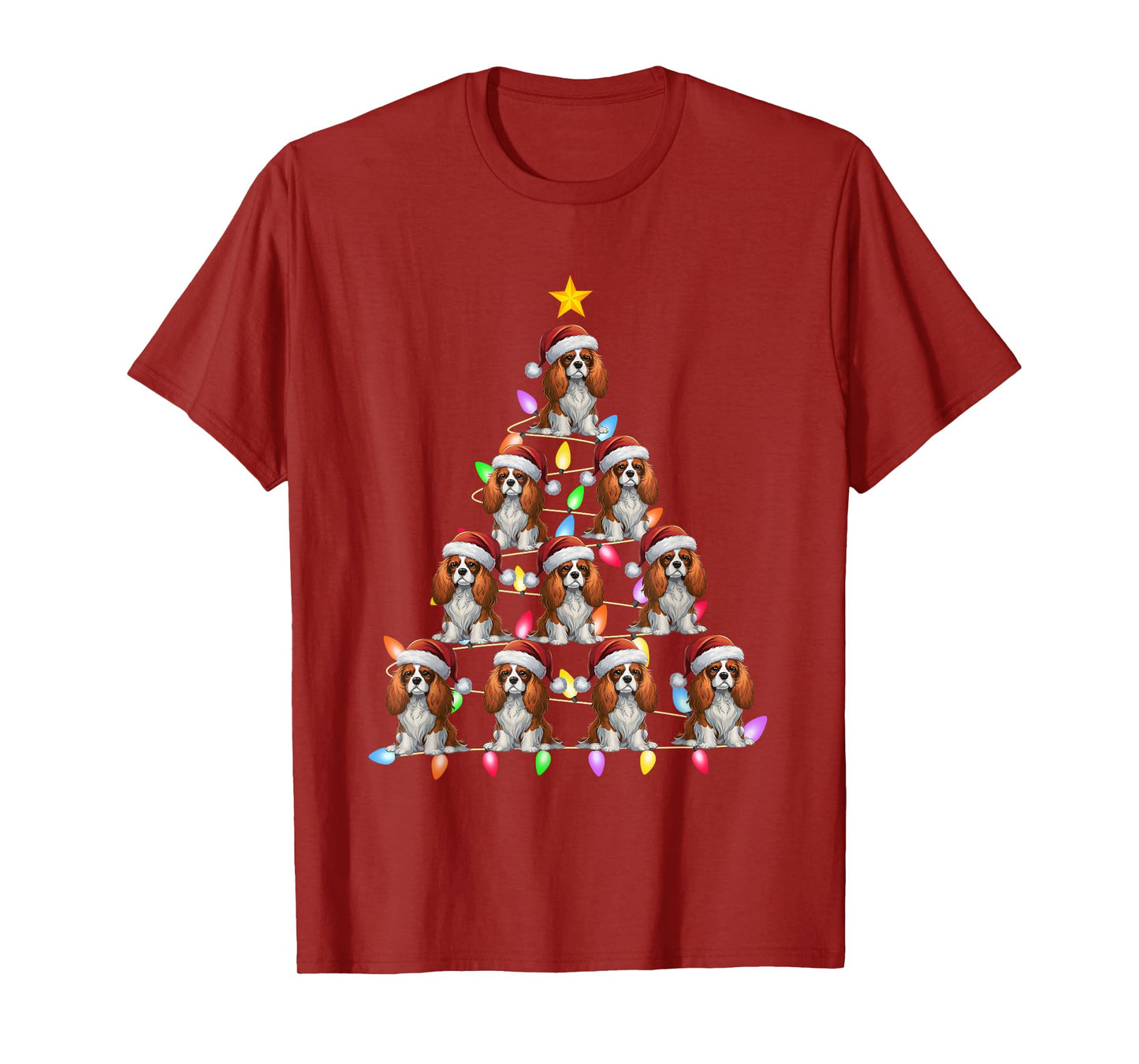 Christmas Tree Light Santa Cavalier King Charles Spaniel Dog Men Women Kids T-Shirt