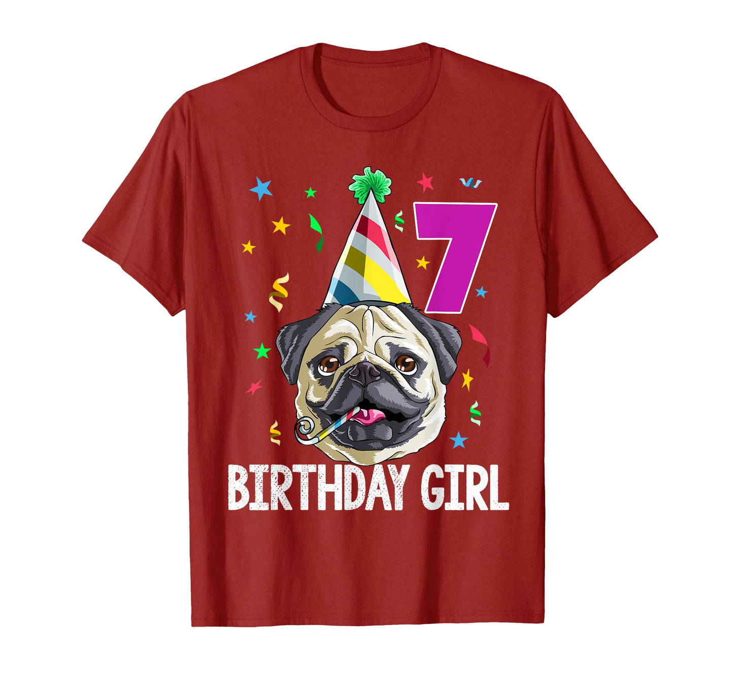 Pug Birthday Girl 7th 7 T Shirt Kids Girls Gift Idea Party T-Shirt