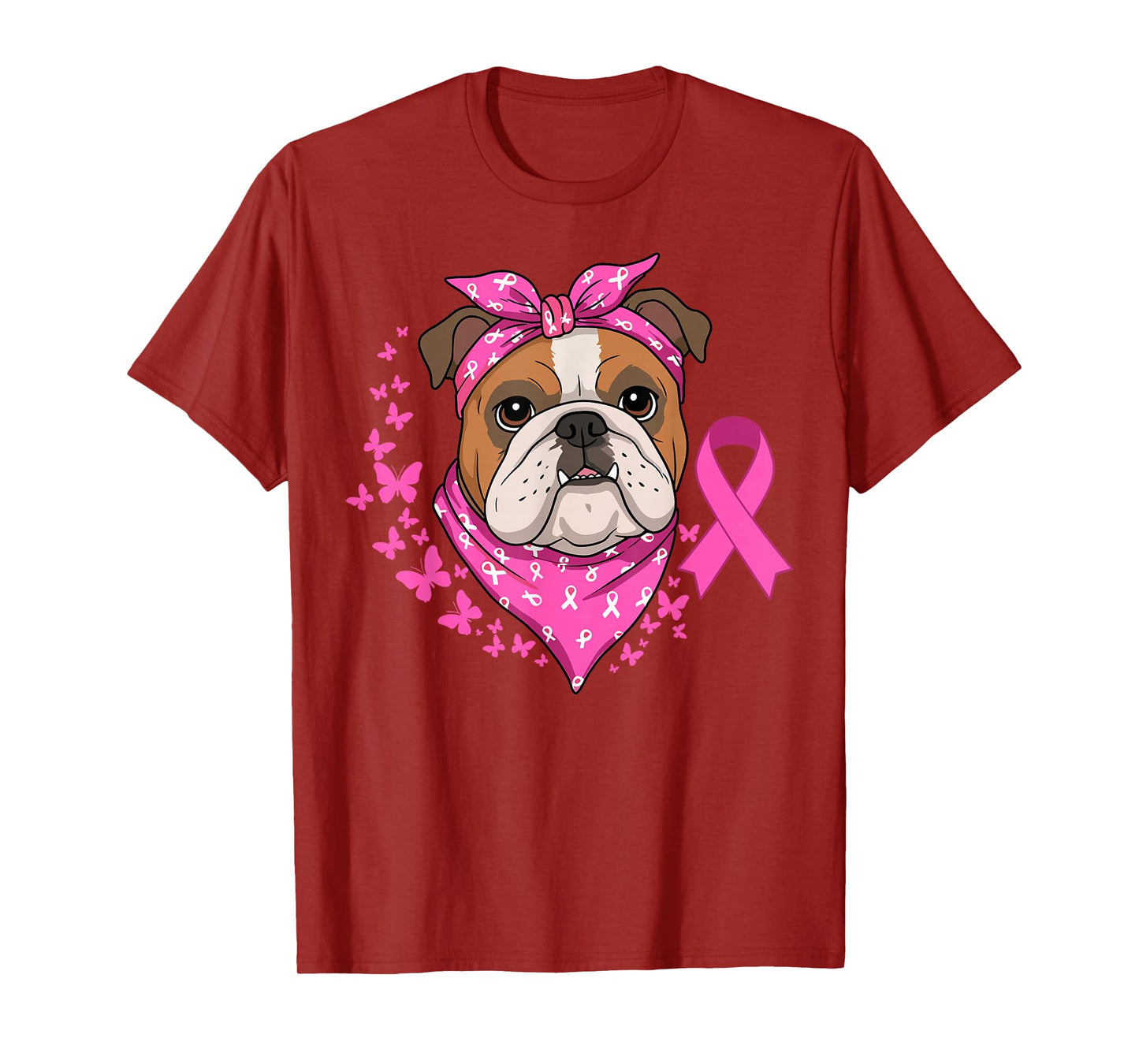 English Bulldog Breast Cancer Ribbon Dog Awareness Month T-Shirt
