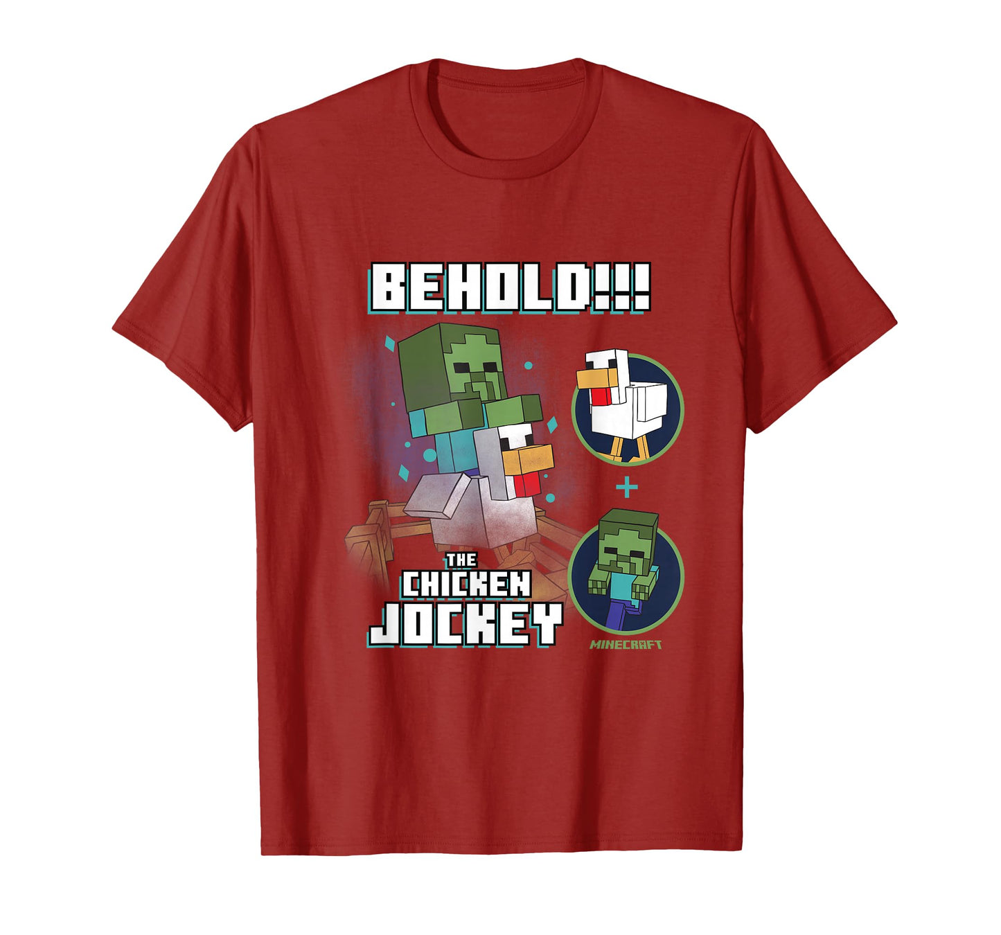 Minecraft Behold The Chicken Jockey Zombie on Chicken Design T-Shirt