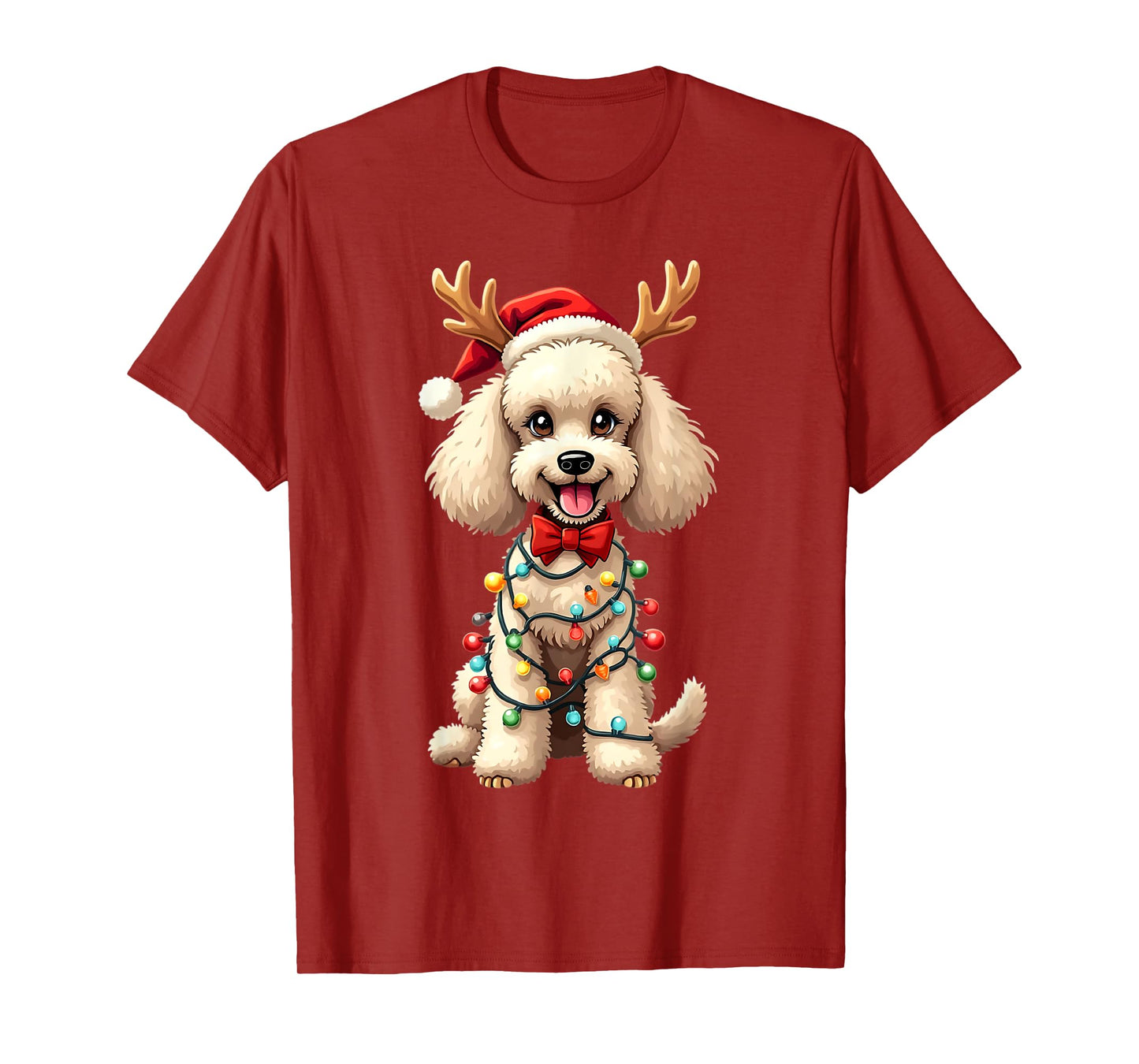 Santa Poodle Reindeer Light Christmas Funny Poodle Pajama T-Shirt
