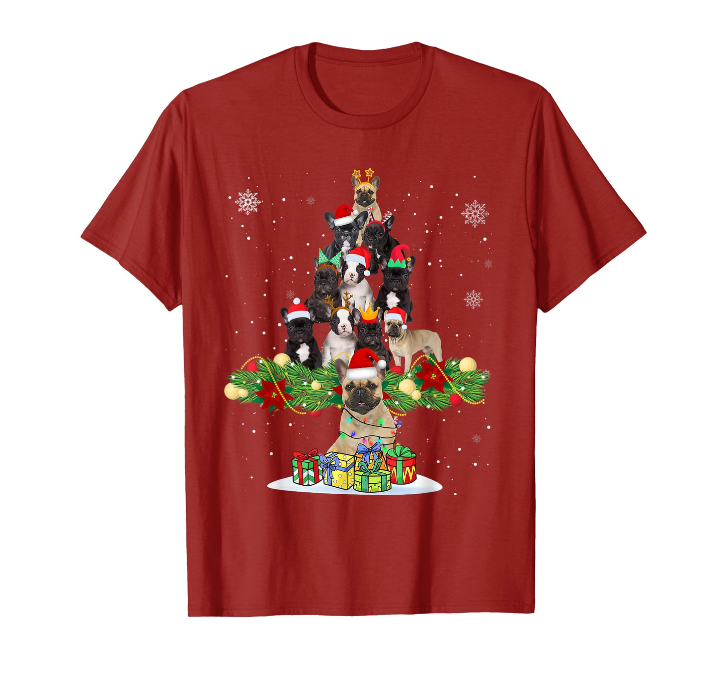Ugly Sweater Christmas Tree French Bulldog Dog Xmas Lights Men Women Kids T-Shirt
