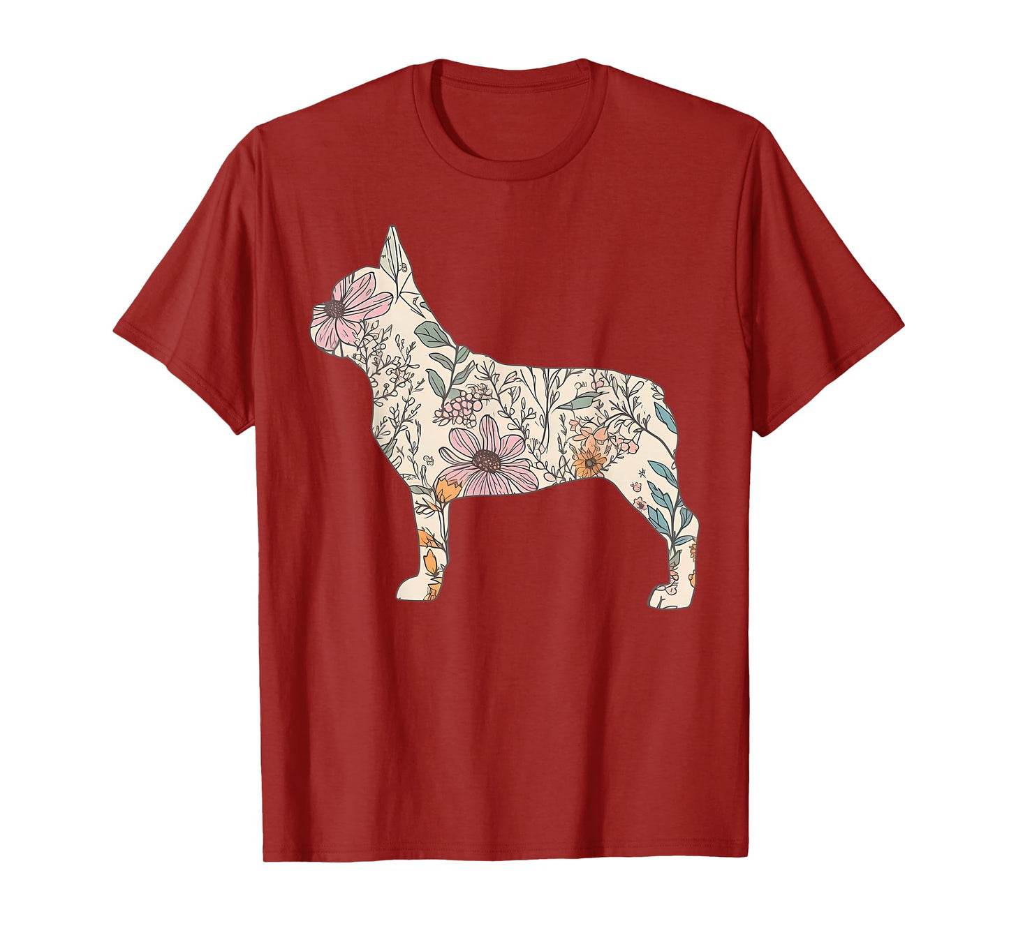Floral French Dog Silhouette Dog Pet French Bulldog Flower T-Shirt for Men Women